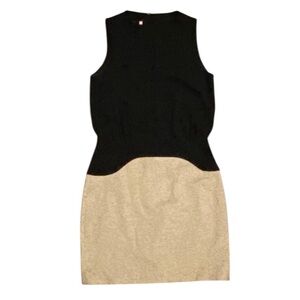 4C Keyhole Tweed Silky Dress, Black and Neutral, Size 6